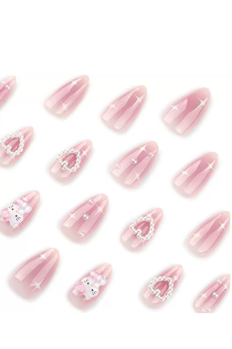 جوسكوين أظافر بالضغط (24 قطعة)، تصميم على شكل لوزي قصير، أظافر قابلة لإعادة الاستخدام، تتميز بتدرج بلون أحمر خدود، فيونكات، وقلوب، لتحقيق طلاء أظافر ناعم وحالم بسهولة. أظافر أكريليك مع طقم غراء. - Image 3