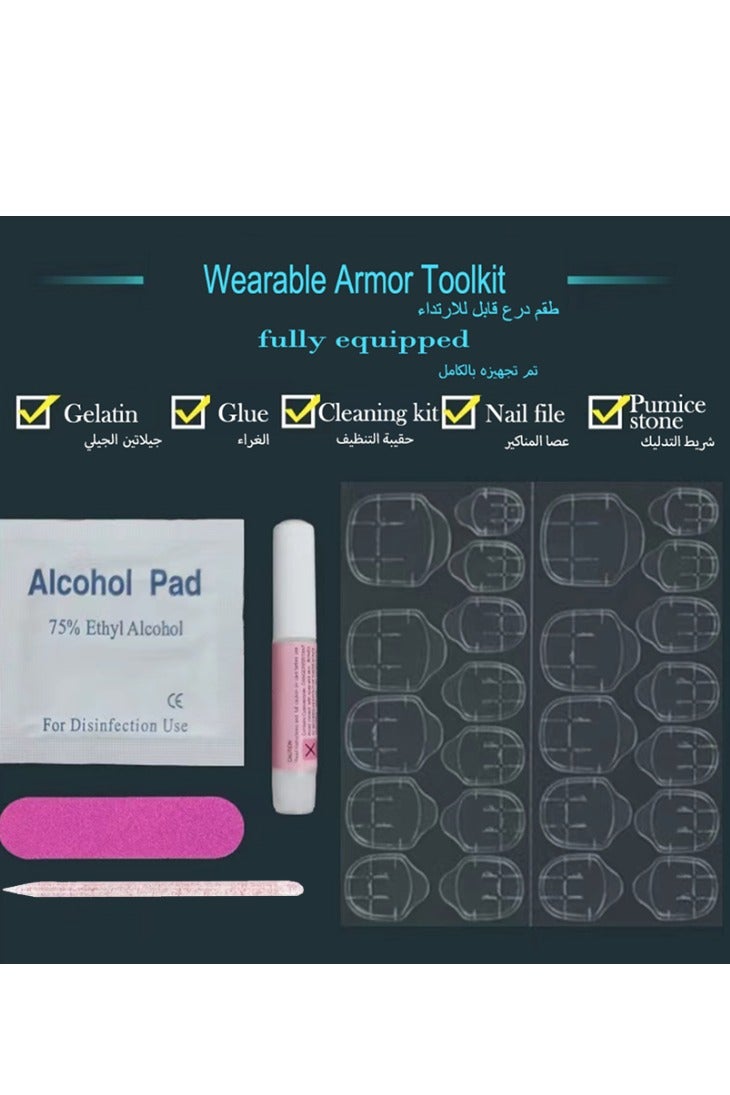 جوسكوين أظافر بالضغط (24 قطعة)، تصميم على شكل لوزي قصير، أظافر قابلة لإعادة الاستخدام، تتميز بتدرج بلون أحمر خدود، فيونكات، وقلوب، لتحقيق طلاء أظافر ناعم وحالم بسهولة. أظافر أكريليك مع طقم غراء. - Image 4