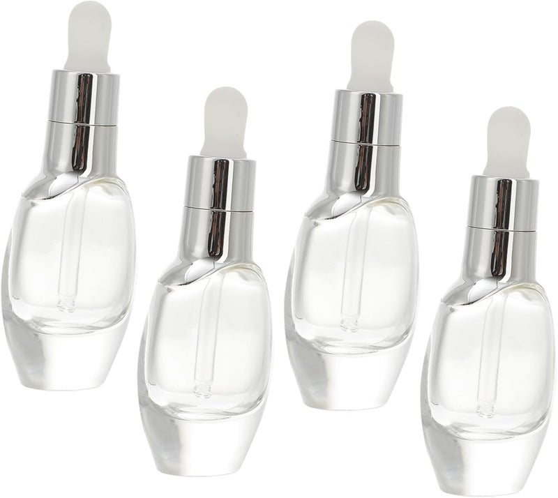 4pcs Refillable Glass Storage Bottles with Dropper Portable Essential Oil Subpackaging Bottles for Travel Lotion and Liquid Storage Silver Dropper Included - Image 1