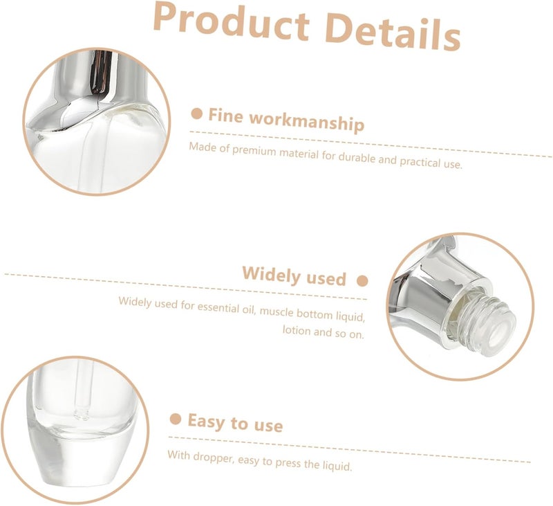 4pcs Refillable Glass Storage Bottles with Dropper Portable Essential Oil Subpackaging Bottles for Travel Lotion and Liquid Storage Silver Dropper Included - Image 2