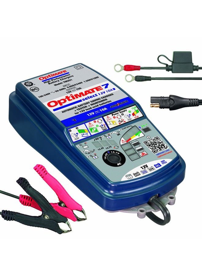 Tecmate OptiMATE 7 Select, TM-251, 9-step 10Amp battery charger for 12V starter and deep cycle batteries - Image 3