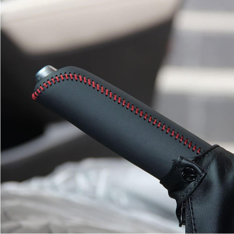 ACTOOLE Genuine Leather Handbrake Cover for Mazda 3 2014-2017 / CX3 2016-2017 / CX5 2013-2015 / 6 2014-2015 (Red Thread + Genuine Leather) - Image 5