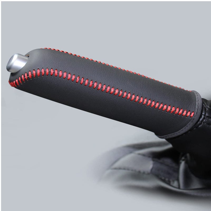 ACTOOLE Genuine Leather Handbrake Cover for Mazda 3 2014-2017 / CX3 2016-2017 / CX5 2013-2015 / 6 2014-2015 (Red Thread + Genuine Leather) - Image 2