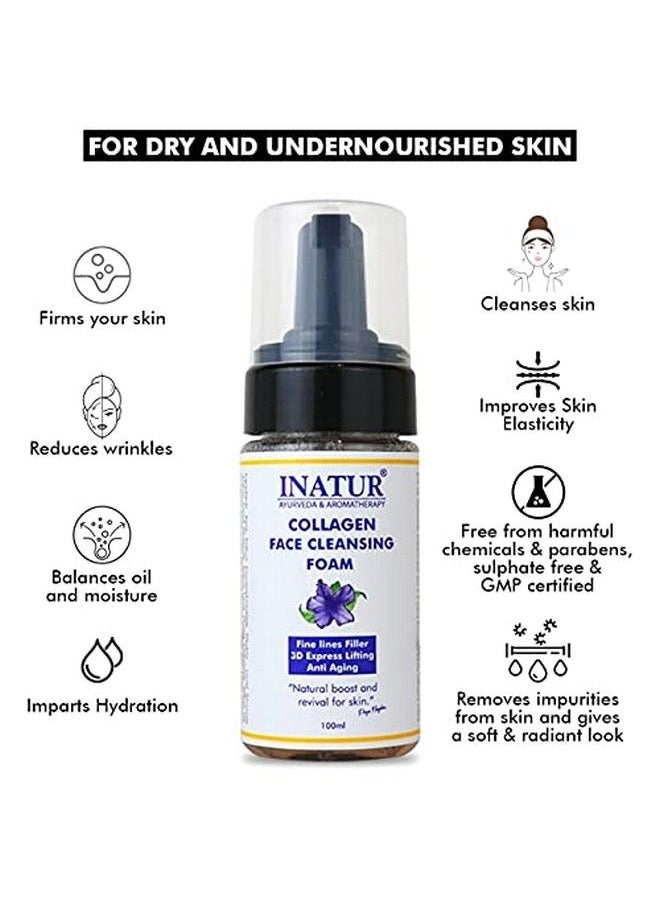 INATUR Collagen Face Cleansing Foam ; Bright And Glowing Skin ; Repairs Fine Lines And Wrinkles ; Mild And Hydrating ; For Smooth Skin And Nourishment ; 100 Ml  - Image 3