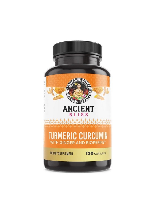 Ancient Bliss Turmeric Curcumin with Ginger & Bioperine, Turmeric Curcumin with Black Pepper & Raw Ginger Root Powder Capsule Supplement by Ancient Bliss (120 Capsules)