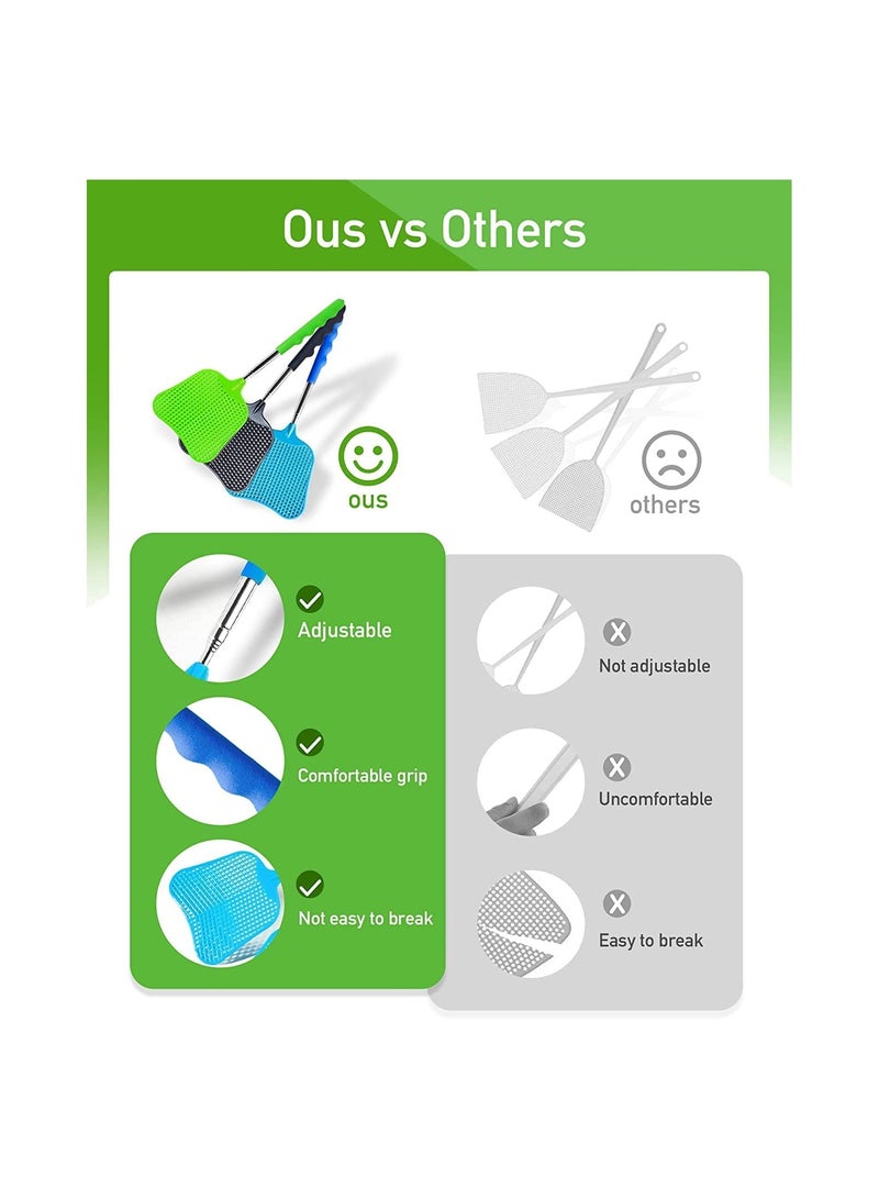 Suntown 3 pcs Fly Swatter, Fly Swatter Plastic,Telescopic Fly Swatters, Large Bug Swatter That Work for Indoor and Outdoor. (Black Blue Green) - Image 3