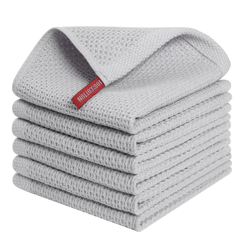Kitinjoy 100 Cotton Kitchen Dish Cloths 6 Pack Waffle Weave Ultra Soft Absorbent Dish Towels for Drying Dishes Quick Drying Kitchen Towels Dish Rags 12 X 12 Inches Light Grey