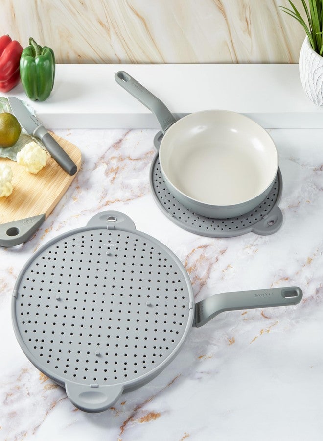 BergHOFF Essentials Heat-Resistant Silicone Splatter Screen 13", Multifunctional, Grease Straining, Cooling Rack, Prevent Burns, Grey - Image 2