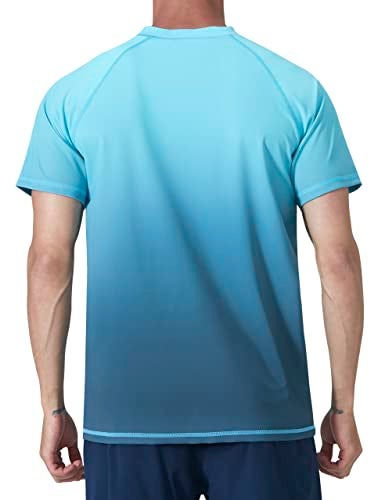EZRUN Men's Rash Guard Swim Shirts Summer UPF 50+ UV Sun Protection Quick Dry Beach Fishing Water Shirts T Shirts for Men(Blue Gra,M) - Image 3