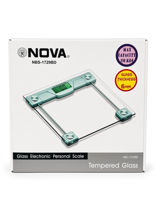 Nova NBS-1729BD Digital Personal Weighing Scale, 150kg Electronic Body Weight Scale with 6mm Tempered Glass, Accurate Bathroom Weight Scale, Digital Weight Machine for Home, Fitness & Daily Weight Monitoring - Image 2