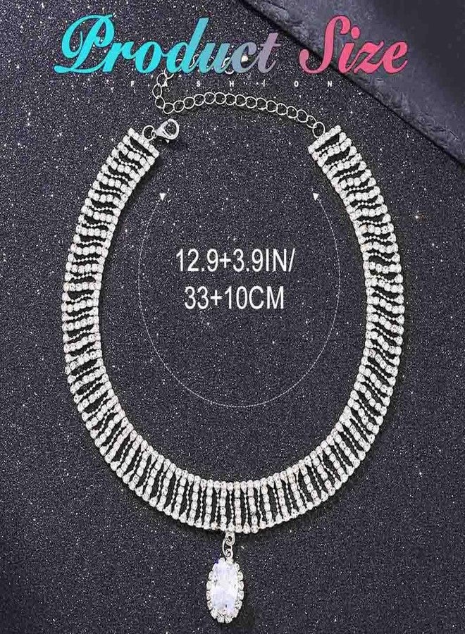 Zoestar Rhinestone Choker Necklace Silver Crystal Pendant Necklaces Prom Jewelry Accessories for Women - Image 5