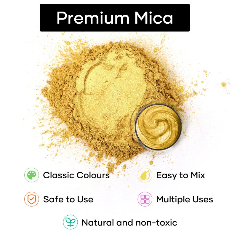 HTVRONT Gold Mica Powder for Epoxy Resin - 1.76 oz/50 g Mica Pigment Powder, Natural Mica Powder for Soap Making, Resin, Candle Making, Bath Bomb, Non-Toxic Pigment Powder - Image 2