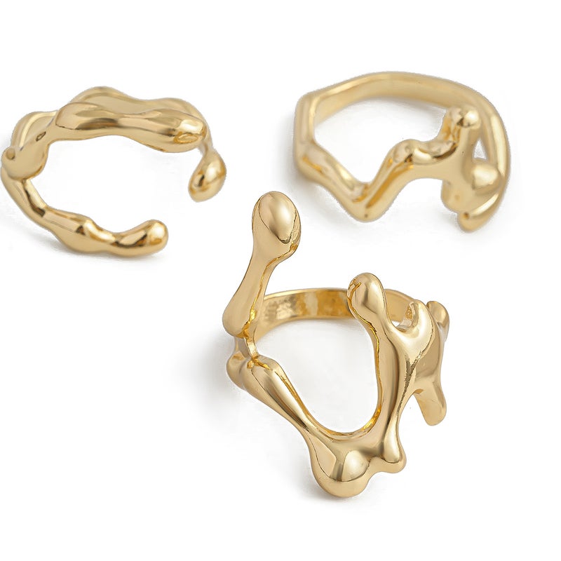 SHIXIN European and American Cross-Border Simple Irregular Lava Open-Face Glossy Ring Set - Niche Hollow Arc Design Rings - Image 5