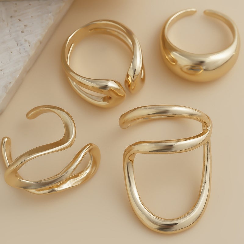 SHIXIN European and American Cross-Border Simple Irregular Lava Open-Face Glossy Ring Set - Niche Hollow Arc Design Rings - Image 4