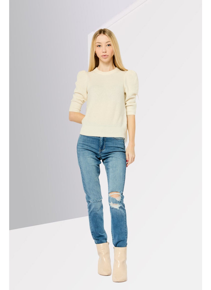 Michael Kors Women Crew Neck Knitted Sweater, Off White  - Image 4