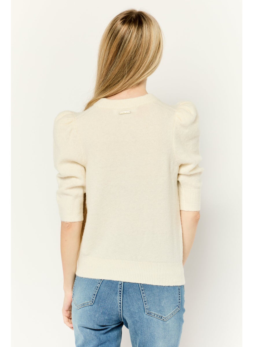 Michael Kors Women Crew Neck Knitted Sweater, Off White  - Image 2