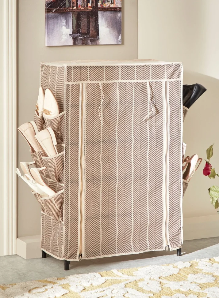 Home Box Ebase 5-Tier Shoe Rack Organizer with Cover | 16 Pairs | Fabric Material
