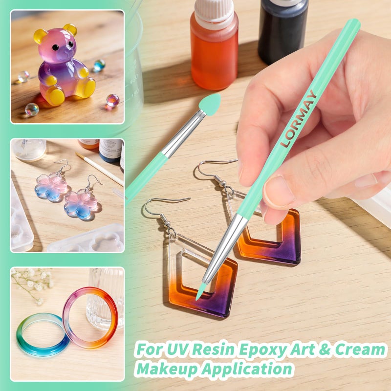 LORMAY 7 Pcs Silicone Brush Applicator Kit for UV Resin Epoxy Art Crafting and Cream Makeup Products (Mint Green) - Image 2