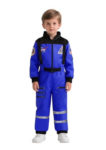Dormstop Kids Astronaut Costume NASA Space Jumpsuit for Boys Girls Space Pretend Dress up Blue (8-10 Years) - Image 1