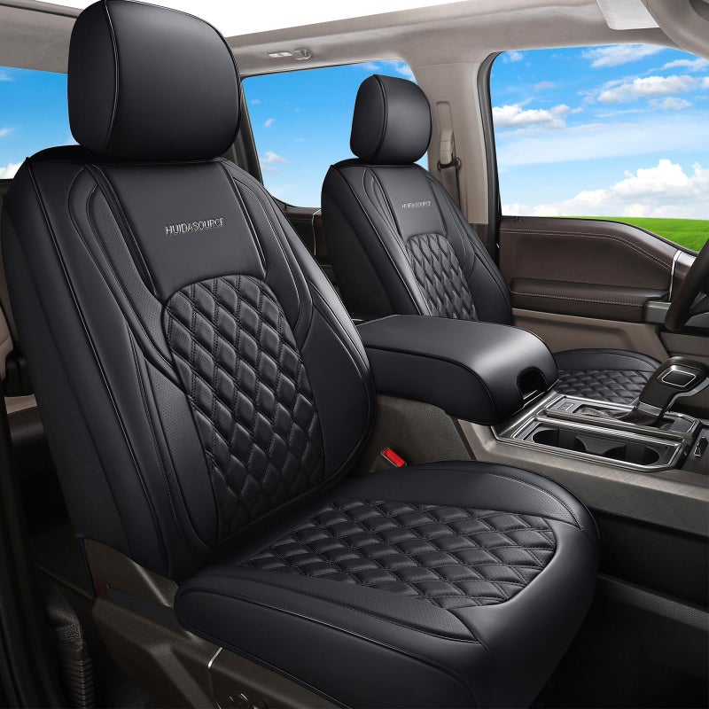 Huidasource for Chevy Silverado Seat Covers Silverado Seat Covers Leather GMC Sierra Pickup 1500 2007201320192025 2500HD 3500HD 20202025 Crew Double Extended Cab Full SetBlack