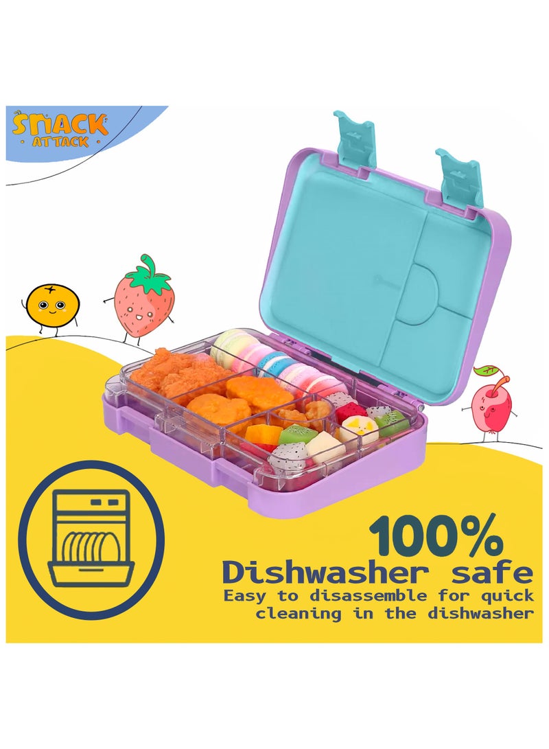 Snack attack صندوق غداء بينتو من سناك أتاك TM للأطفال بلون أرجواني راقصة الباليه للأطفال | 4 أو 6 حجرات قابلة للتحويل خالية من مادة BPA مقاومة للتسرب آمنة للاستخدام في غسالة الأطباق لموسم العودة إلى المدرسة للأطفال الأولاد والبنات والأطفال الصغار  - Image 3