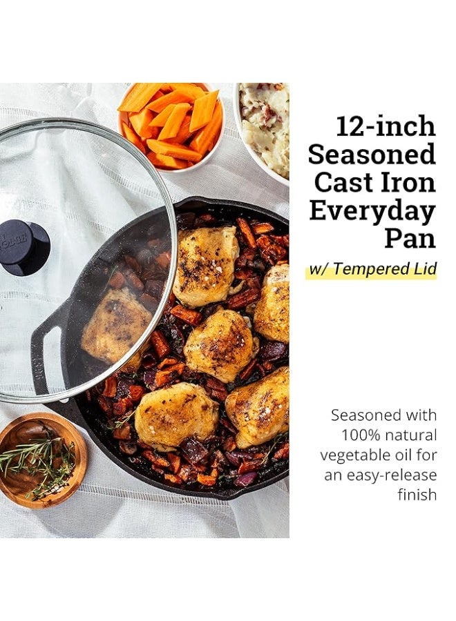 Lodge 12-inch Seasoned Cast Iron Everyday Pan with Tempered Lid - Image 3
