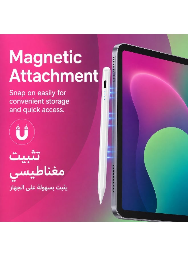 قلم لمس لجهاز iPad، شحن USB-C، يدعم راحة اليد، تثبيت مغناطيسي، كتابة سلسة، مؤشر بطارية LED، مع رأس مثبت و2 رؤوس إضافية - Image 4