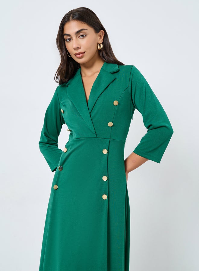 Styli Emerald Green Buttoned Blazer Maxi Dress - Image 3