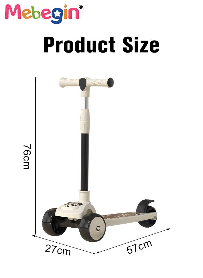 MEBEGIN - Foldable 3 Wheel Scooter with Windmill and Car Basket, Non-Slip Scooter with Light and Music, Kids Kick Scooter, Adjustable Height, Extra-wide Deck for Stability, No Installation Required - Image 1
