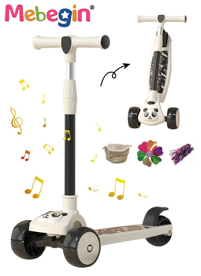 MEBEGIN - Foldable 3 Wheel Scooter with Windmill and Car Basket, Non-Slip Scooter with Light and Music, Kids Kick Scooter, Adjustable Height, Extra-wide Deck for Stability, No Installation Required - Image 1