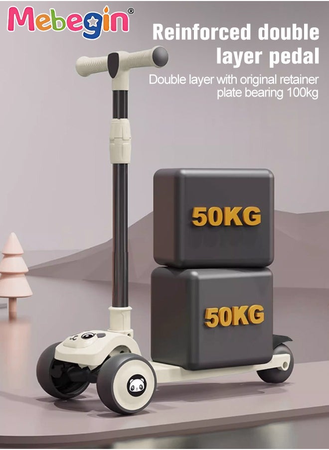 MEBEGIN - Foldable 3 Wheel Scooter with Windmill and Car Basket, Non-Slip Scooter with Light and Music, Kids Kick Scooter, Adjustable Height, Extra-wide Deck for Stability, No Installation Required - Image 1