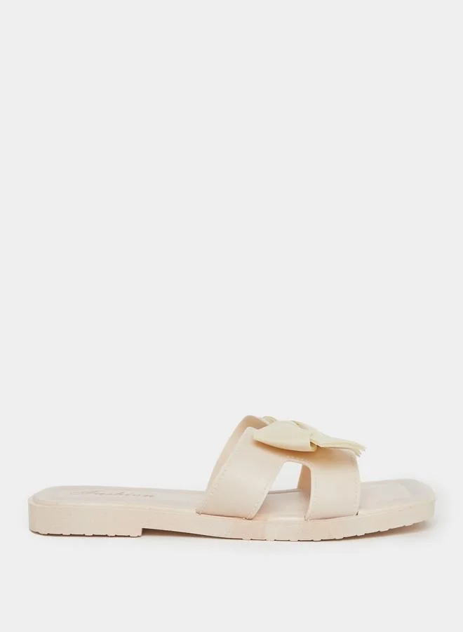 Take Two Take Two Solid Bow Detail Flat Sandals