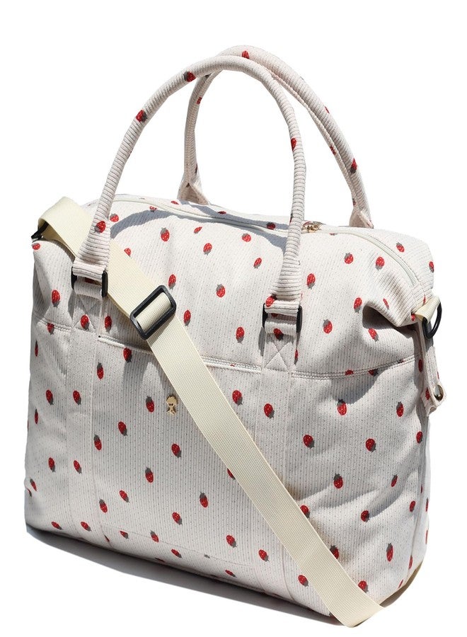 ESVAN Travel Tote Duffel Gym Bag,Weekender Overnight Carry-on Tote Crossbody Bag with Wet Pocket and Trolley Sleeve Upgraded (Corduroy Strawberry) - Image 1