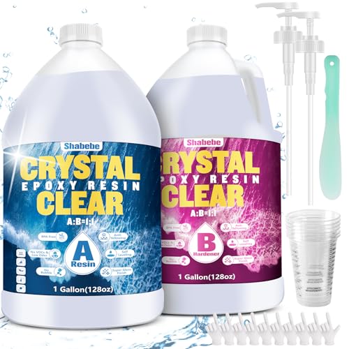 Shabebe Epoxy Resin 2 Gallon Kit, Upgraded Crystal Clear Resin Epoxy Food Safe with Pump, Self Leveling & Bubble Free High-Glossy with Anti-Yellowing for Coating, Casting, Jewelry Making, DIY Craft - Image 1