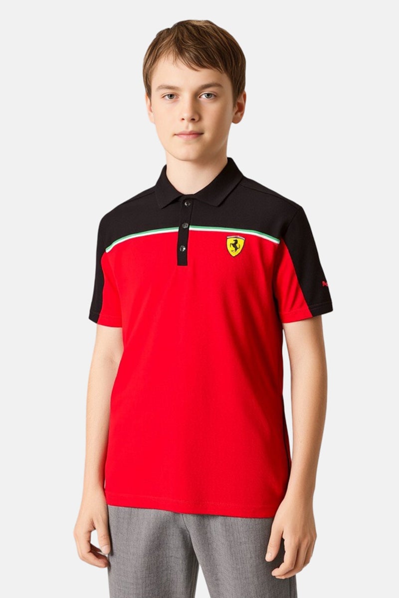 PUMA Kids Boy Brand Logo Short Sleeve Outdoor Polo Shirt, Red - Image 1