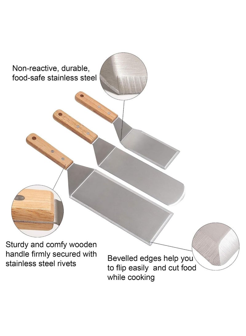 SYOSI Metal Spatula Set - Stainless Steel Pancake Turner and Griddle Flipper Scraper 4x8 inch Oversized Hamburger Turner Great for Griddle BBQ Grill and Flat Top Cooking(3 PCS) - Image 2