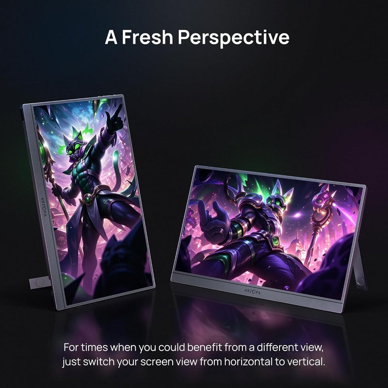 ARZOPA 16.1'' 144Hz Portable Gaming Monitor, 106% sRGB 1080P FHD Kickstand Portable Monitor with HDR, Ultra Slim, Eye Care, External Second Screen for Laptop, PC, PS5, Mac, Xbox-Z1FC GREY - Image 5