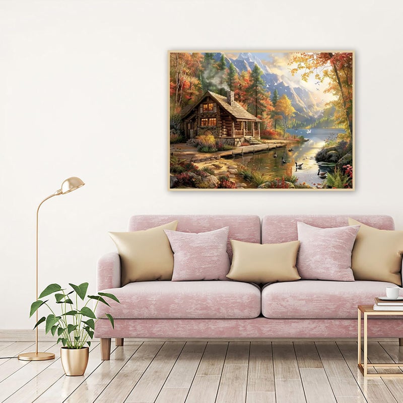 MaiMMaledy Paint by Numbers Kit for Adults Beginners 8Wx12L inch Canvas Pictures with Framed Drawing Painting Works with Wooden Triangle Easel Acrylic Pigment Vase Decoration Riverside Scenery - Image 4