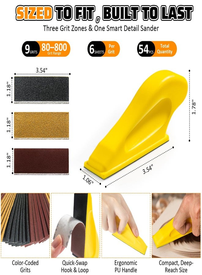 TOVPADE 54PCS Premium Micro Sander, Detail & Mini Sander Block - Precision Small Hand Sanding Tool, 80-800 Grit Sandpaper Kit, 3-in-1 Set for Wood, Crafts, Furniture, Tight Spaces & DIY Projects - Image 2