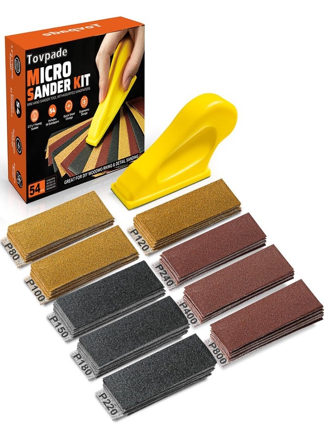 TOVPADE 54PCS Premium Micro Sander, Detail & Mini Sander Block - Precision Small Hand Sanding Tool, 80-800 Grit Sandpaper Kit, 3-in-1 Set for Wood, Crafts, Furniture, Tight Spaces & DIY Projects - Image 1
