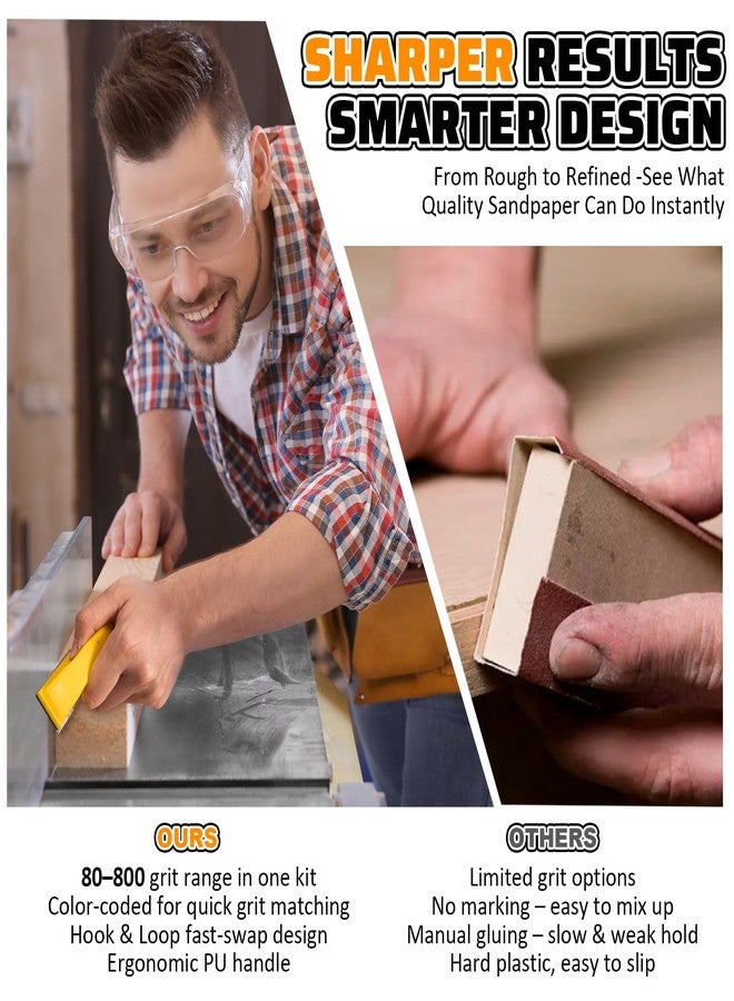 TOVPADE 54PCS Premium Micro Sander, Detail & Mini Sander Block - Precision Small Hand Sanding Tool, 80-800 Grit Sandpaper Kit, 3-in-1 Set for Wood, Crafts, Furniture, Tight Spaces & DIY Projects - Image 4