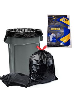 AlsayedP 30 Gallons 25 Trash Bags With Tie Black Heavy Duty Plastic Garbage Bags for Contractor, Industrial, Home, Kitchen, Commercial, Yard, Leaf, Lawn (30 Gallons, 25 Bags)  - Image 1