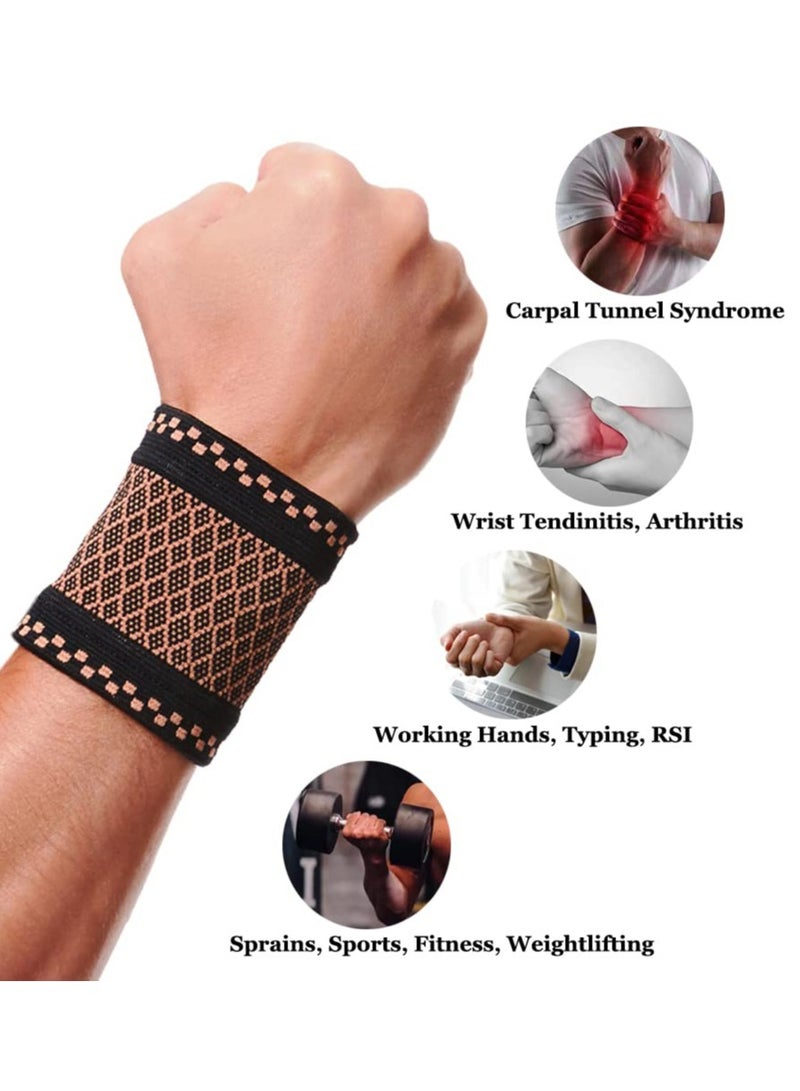 Excefore Copper Wrist Compression Sleeves, Elastic Wrist Support Sleeve Wrist Braces for Tendonitis Comfortable and Breathable for Arthritis, Tendonitis, Sprains, Workout, Wrist Support for Women and Men - Image 2