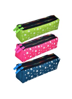 Kuber Industries Kuber Industries Pencil Pouch|Rexine Stationary Pouch|Pencil Utility Pouch|School Pencil Case for Kids|2 Zipper Pencil Organizer|Star Pencil Pouch|Pack of 3|Multi  - Image 1