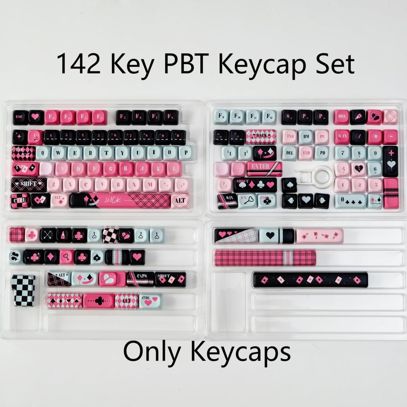 COOMICKEY 142 Key PBT Keycaps, Pink Black Dye-Sublimation Customized Cute Keycap, Poker Theme MOA Profile Keycaps Set for Cherry Gateron MX Switches Mechanical Gaming Keyboards - Image 2