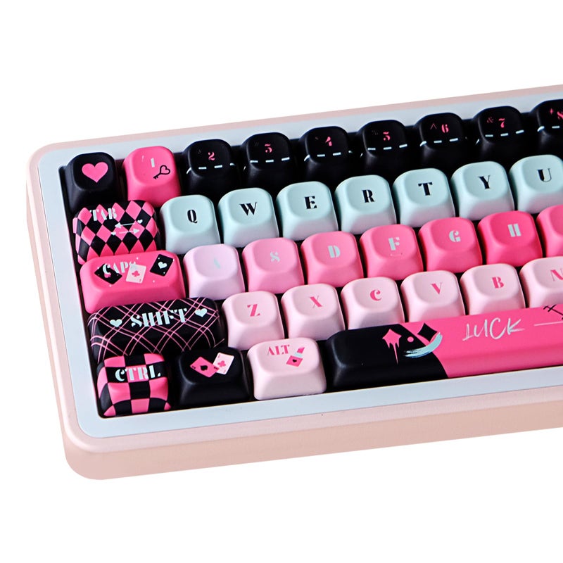 COOMICKEY 142 Key PBT Keycaps, Pink Black Dye-Sublimation Customized Cute Keycap, Poker Theme MOA Profile Keycaps Set for Cherry Gateron MX Switches Mechanical Gaming Keyboards - Image 1