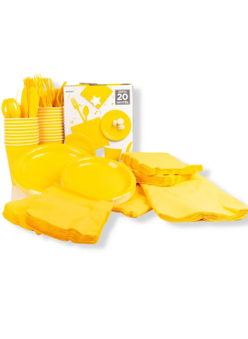 أمسكان Yellow Sunshine Premium Party Tableware Kit for 20 Guests