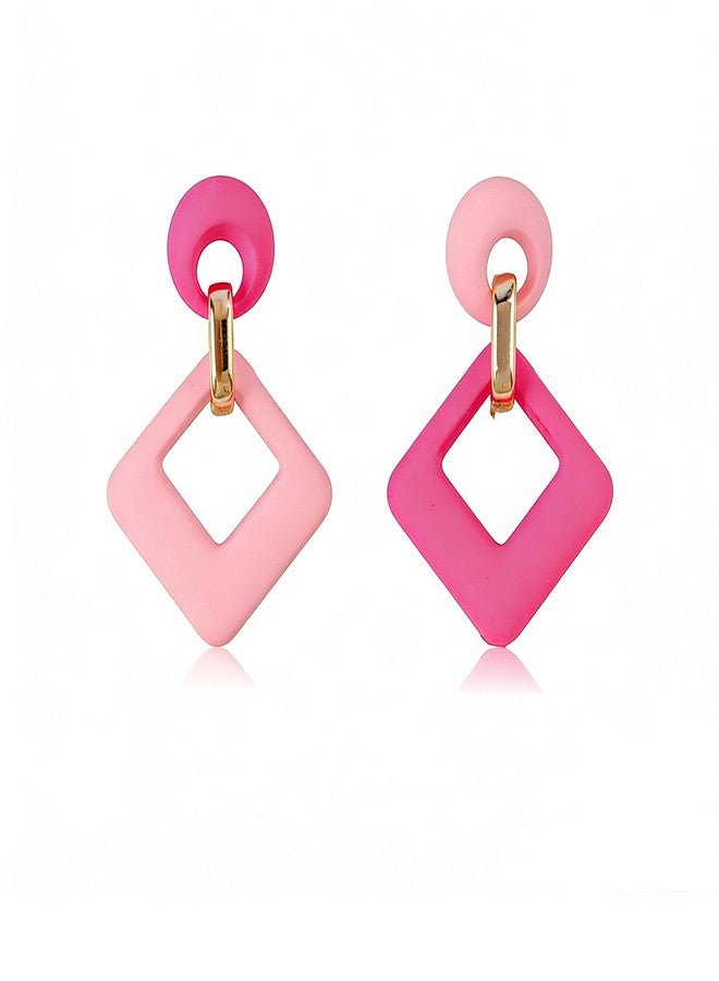 Decixde Acrylic Geometric Dangle Earring for Women Lightweight Two Tone Earrings Vintage 80s 90s Drop Dangle Neon Earring Party Statement Jewelry(rose pink) - Image 1
