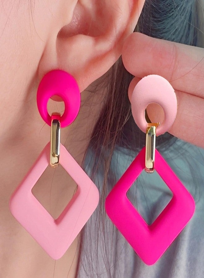 Decixde Acrylic Geometric Dangle Earring for Women Lightweight Two Tone Earrings Vintage 80s 90s Drop Dangle Neon Earring Party Statement Jewelry(rose pink) - Image 5