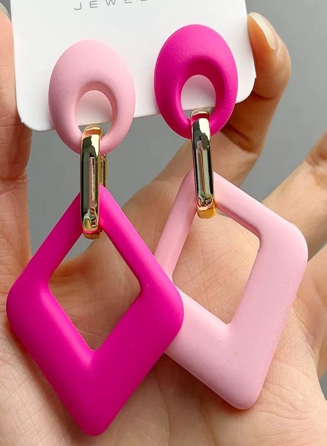 Decixde Acrylic Geometric Dangle Earring for Women Lightweight Two Tone Earrings Vintage 80s 90s Drop Dangle Neon Earring Party Statement Jewelry(rose pink) - Image 4